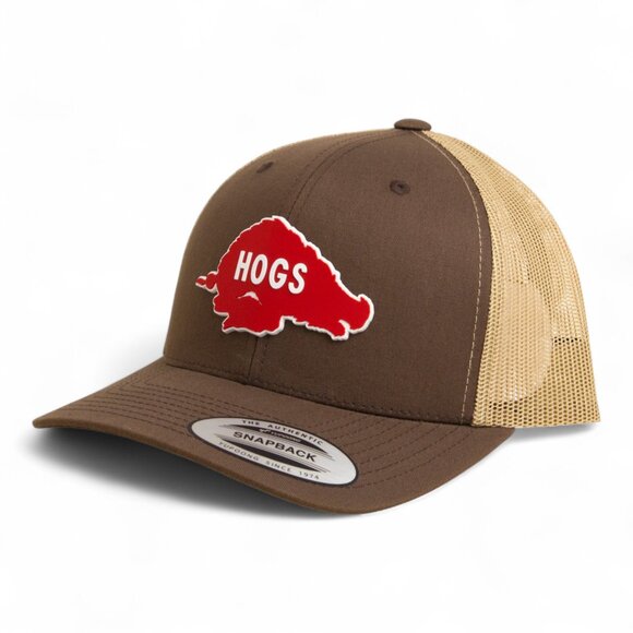 Arkansas Razorbacks Retro HOGS Red YP Snapback Hat- Brown/ Tan - Picture 1 of 3